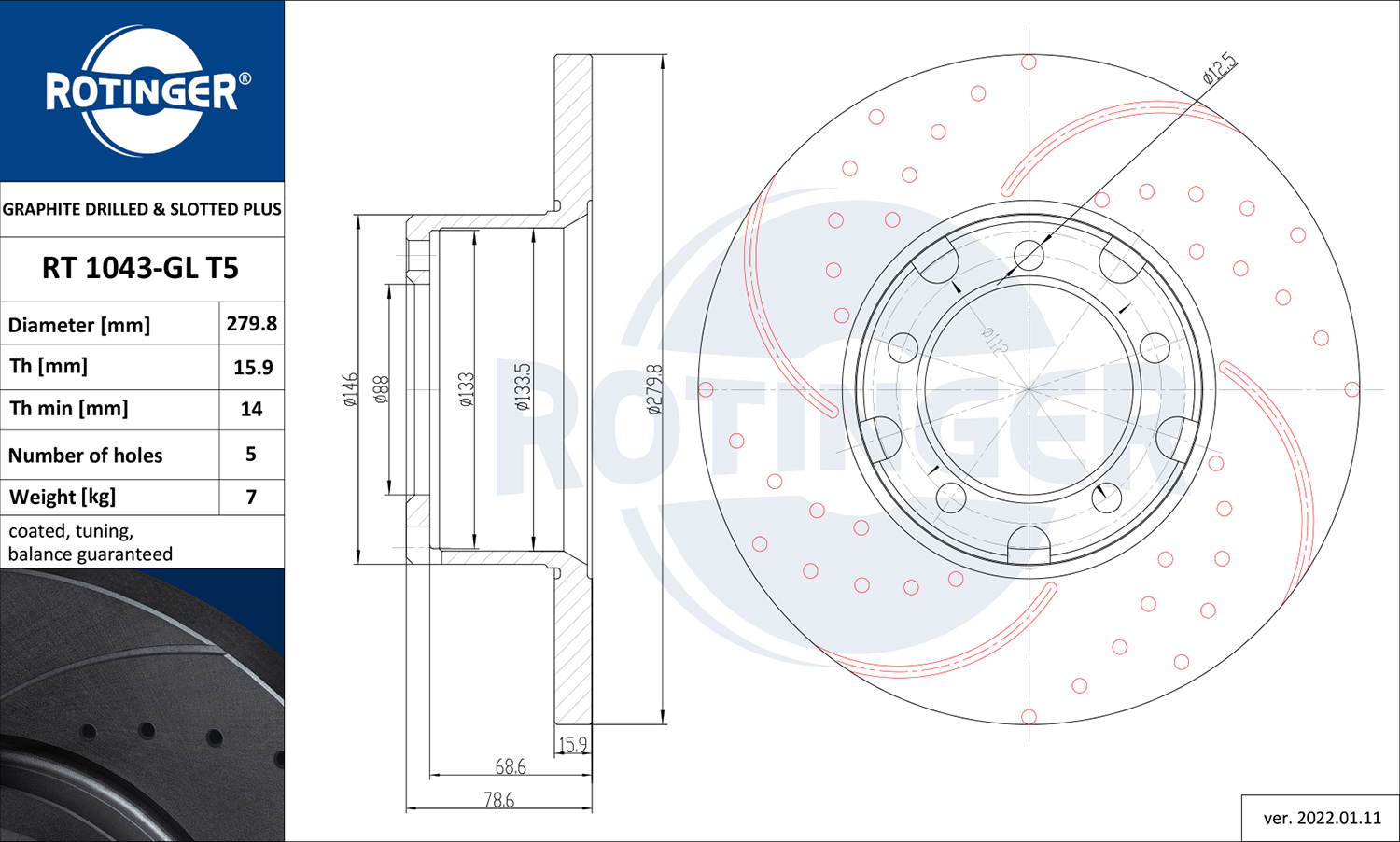 ROTINGER Féktárcsa, mind RT1043-GLT5_ROT